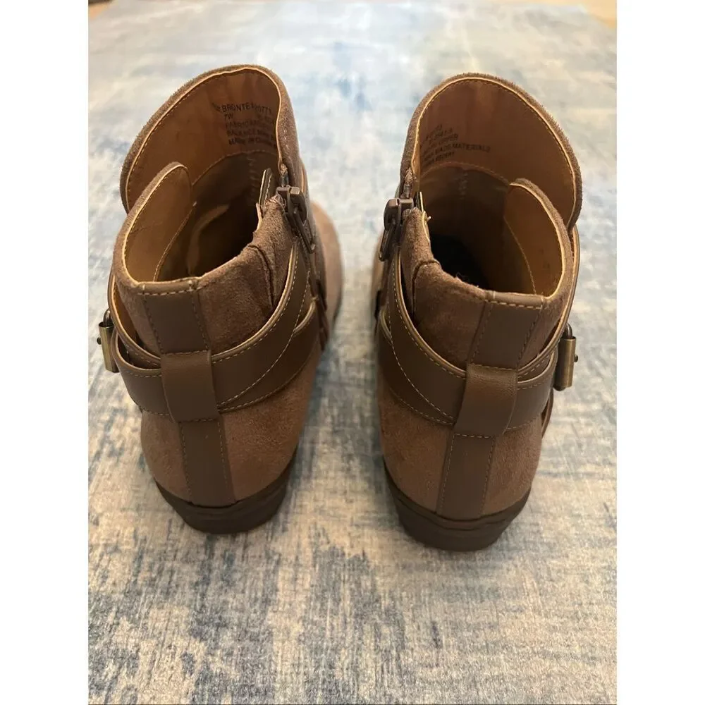 Comfortview Brown Faux Suede Leather Bronte Side Zip Ankle Booties Size 7 Wide